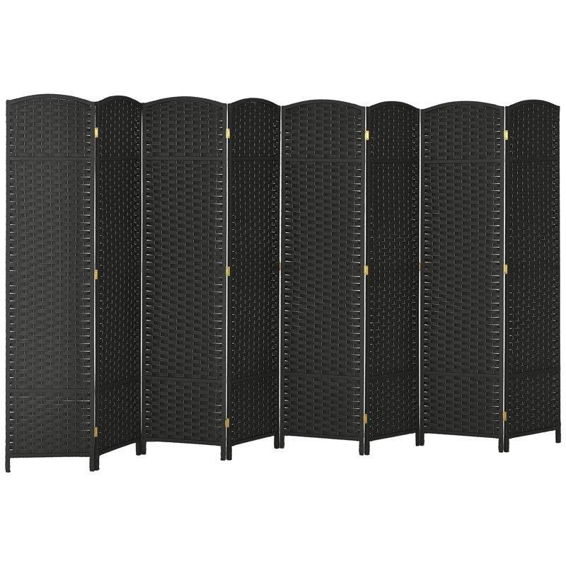 Siyah Masif Ahşap 8 Panelli El Örgüsü Katlanır Paravan - 170x320 cm - 184721
