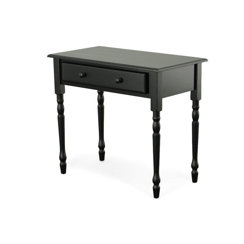 Siyah Masif Ahşap Açılır Klavye Tepsili Tornalı Ayaklı Eskitme Vintage Çalışma Masası - 87x49x77 cm - 234228