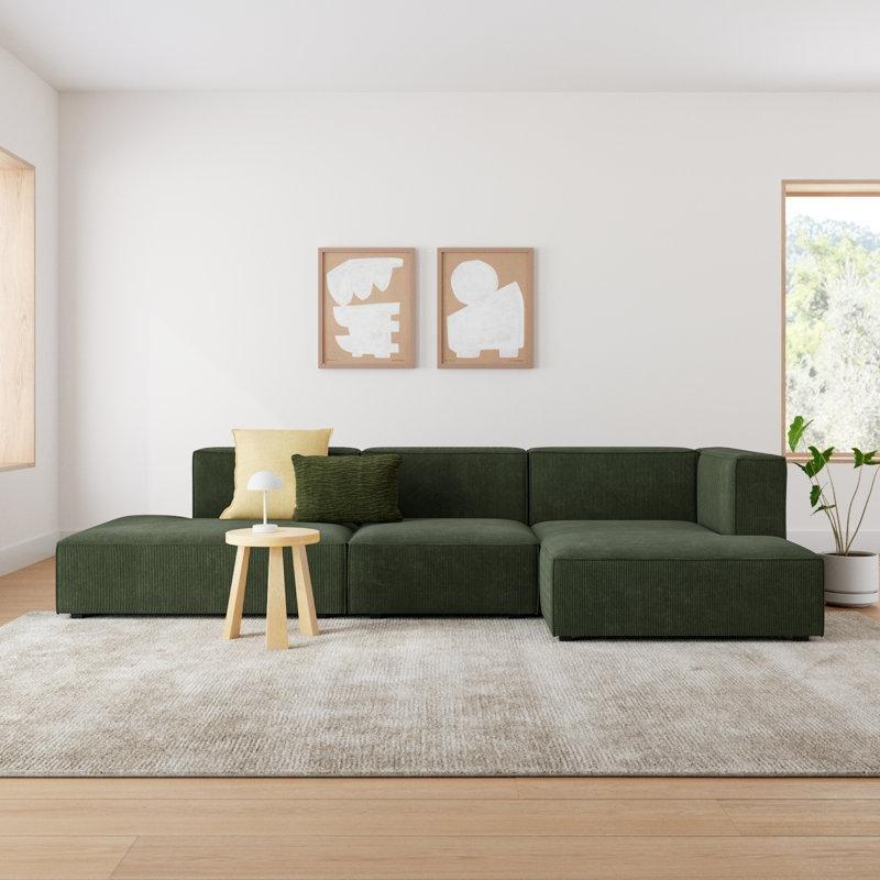 Siyah Masif Ahşap Ayaklı Kadife Kumaş Modüler L Köşe Koltuk - 332x160 cm - 192771