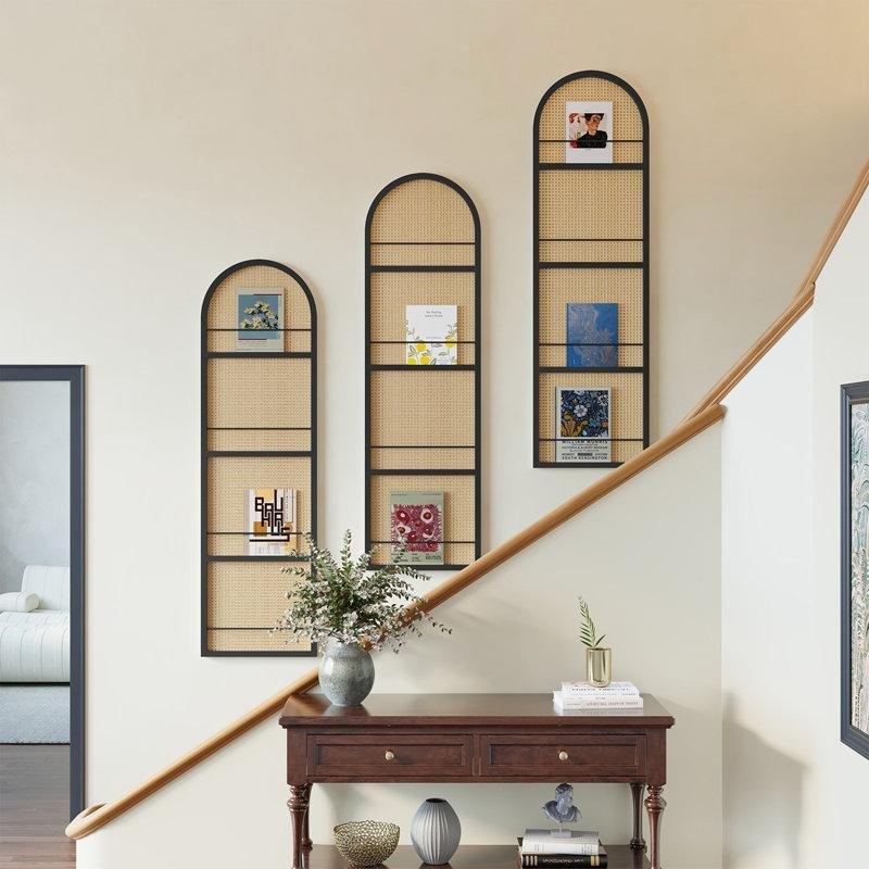 Siyah Masif Ahşap Dergi Raflı Kemerli Katlanabilir Paravan - 171x150 cm - 184827