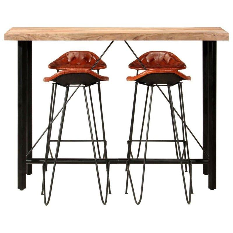 Siyah Masif Ahşap Endüstriyel 4 Deri Sandalyeli Bar Masası Takımı - 150x70x107 cm - 232132