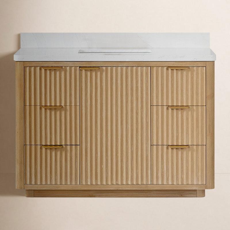 Siyah Masif Ahşap Kültür Mermeri Tezgahlı 6 Çekmeceli Banyo Lavabo Dolabı - 122 cm - 202125