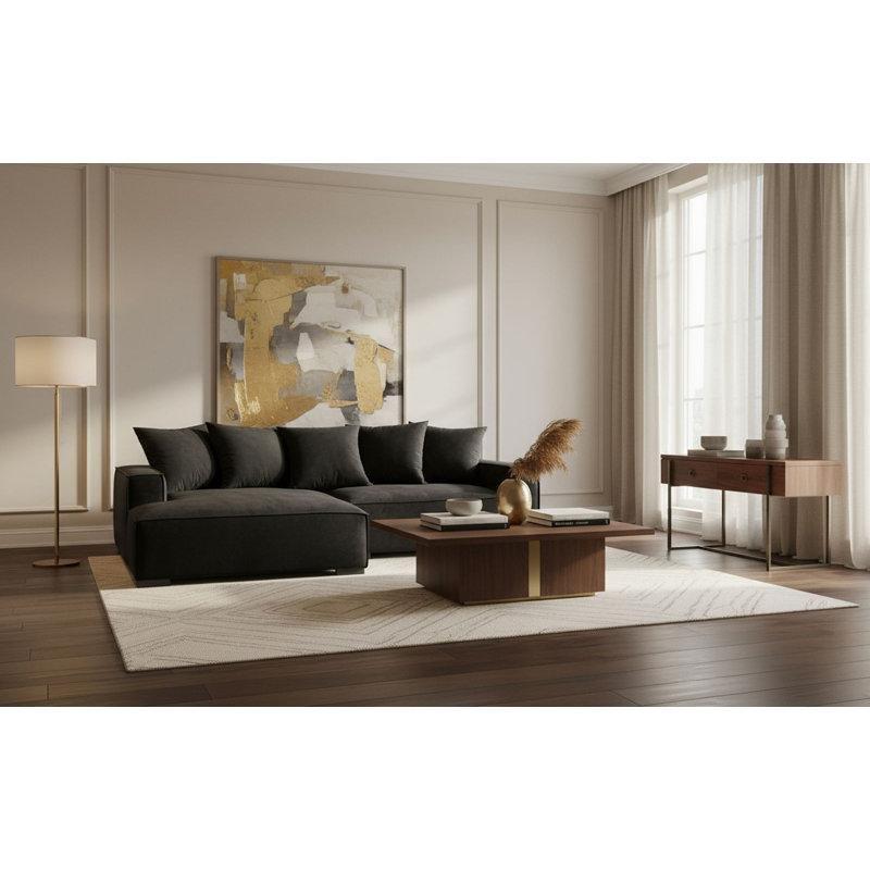 Siyah Masif Ahşap Sol Yönlü 5 Yastıklı L Köşe Koltuk - 272x181 cm - 193853