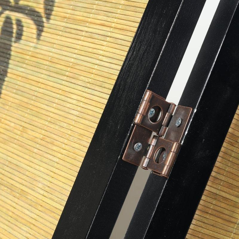 Siyah Masif Ahşap ve Bambu Katlanır 4 Panelli Paravan - 176x173 cm - 184684