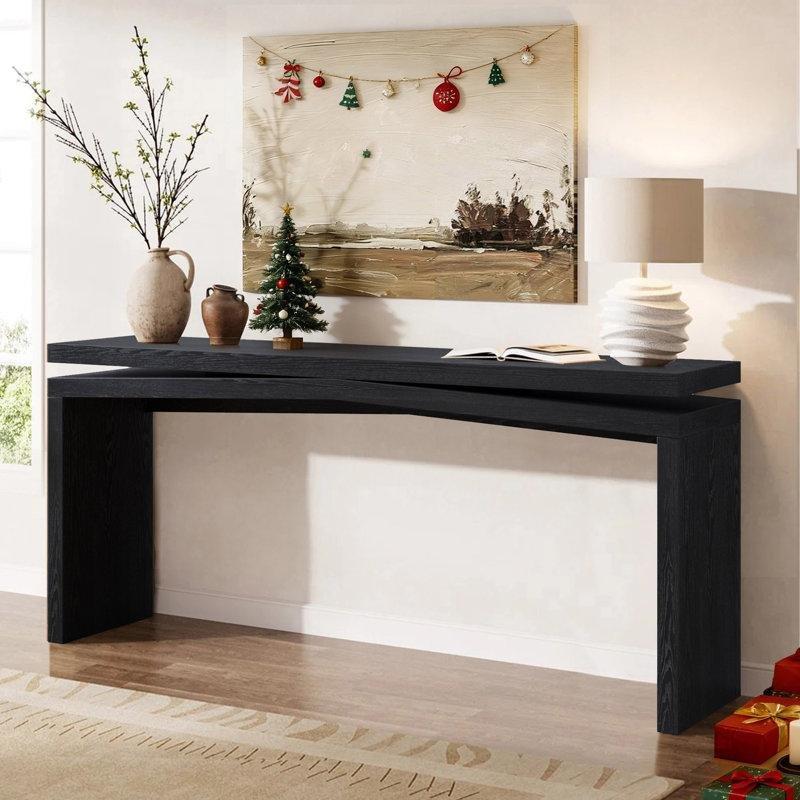 Siyah Masif Ahşap ve MDF Kızak Ayaklı Koltuk Arkası Dresuar - 166 cm - 217345