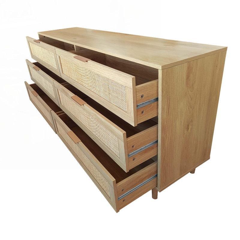 Siyah Masif Ahşap ve Rattan 6 Çekmeceli Bohem Şifonyer - 151 cm - 181910