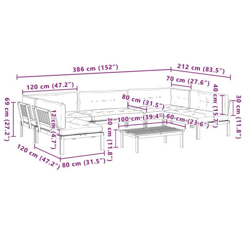 Siyah Masif Akasya Ahşap Modüler Palet Koltuk Takımı - 134 cm - 177590