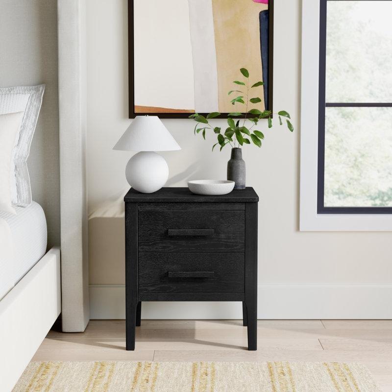 Siyah Masif Kauçuk Ağacı ve MDF Yivli Detaylı İki Çekmeceli Komodin - 51 cm - 222980