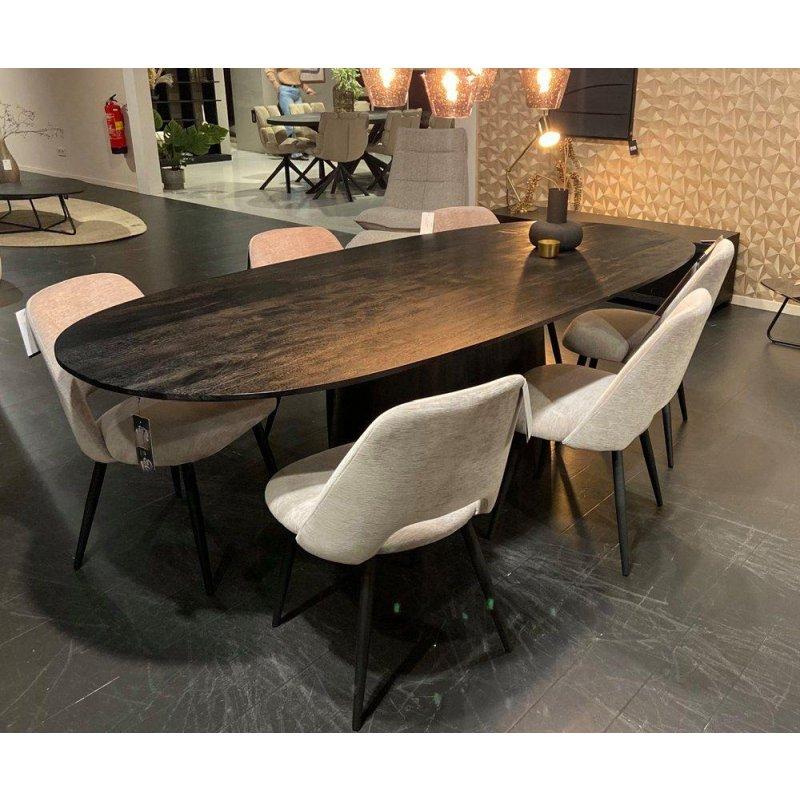 Siyah Masif Mango Ahşap Oval Tek Ayaklı Bohem Yemek Masası - 200 cm - 235864