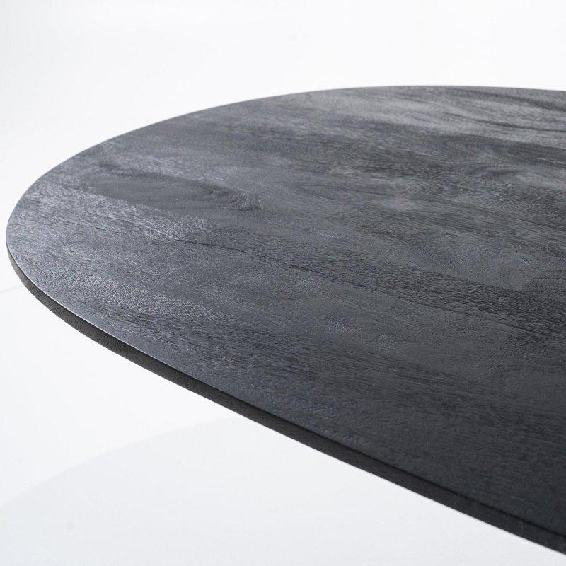 Siyah Masif Mango Ahşap Oval Tek Ayaklı Bohem Yemek Masası - 200 cm - 235864