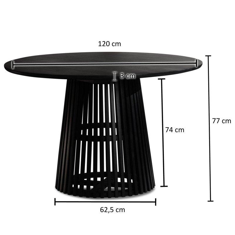 Siyah Masif Mango Ahşap Yuvarlak Merkezi Ayaklı Bohem Yemek Masası - 120x120 cm - 235514