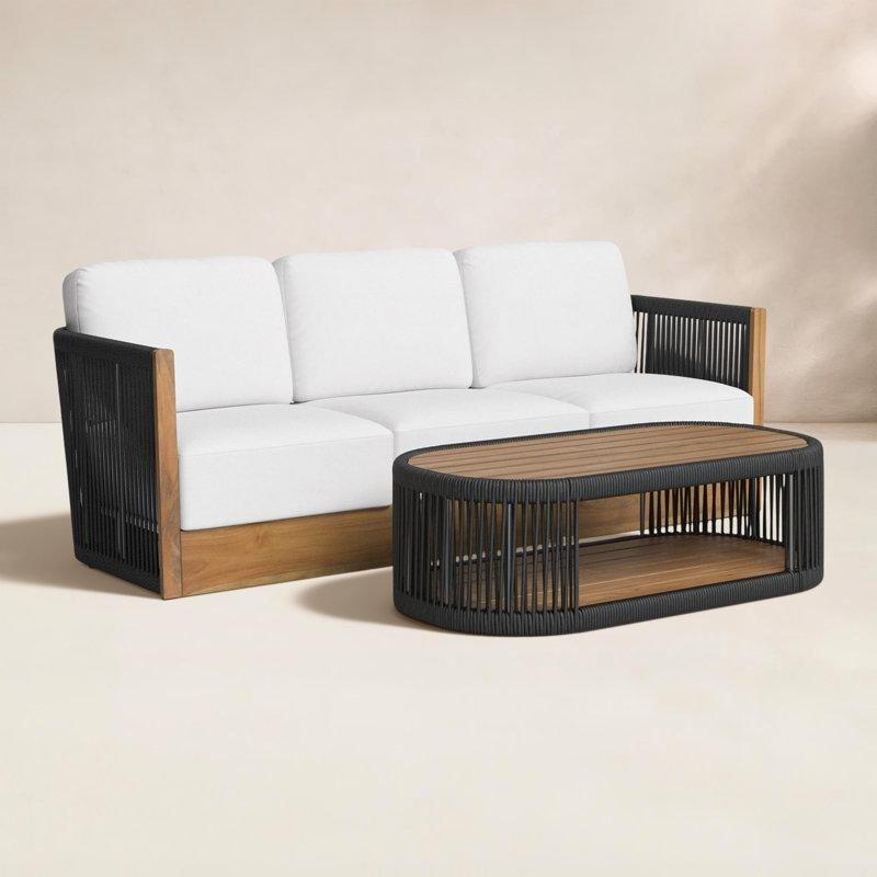 Siyah Masif Tik Ağacı ve Halat Sargılı Sunbrella Minderli 2 Parça Bahçe Takımı - 208 cm - 212294