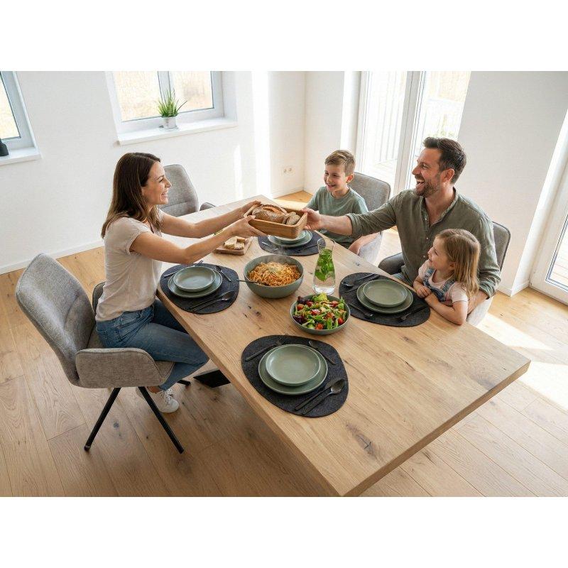 Siyah Masif Vahşi Meşe İsviçre Kenarlı Mikado Ayaklı Bohem Yemek Masası - 180x100 cm - 236584