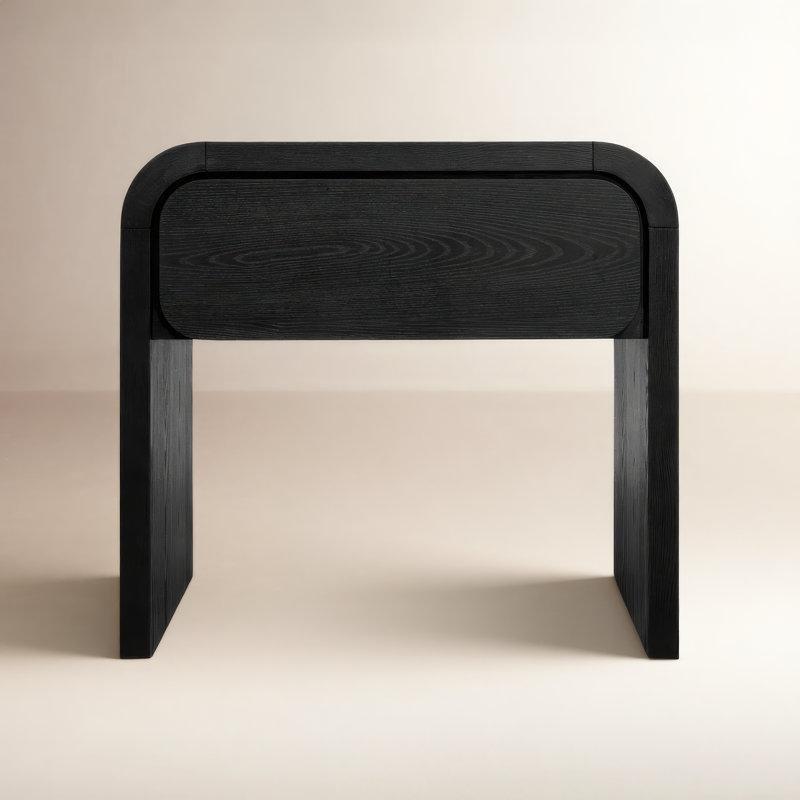 Siyah Masif ve Endüstriyel Ahşap Tek Çekmeceli Şelale Tasarım Komodin - 67x61 cm - 224318