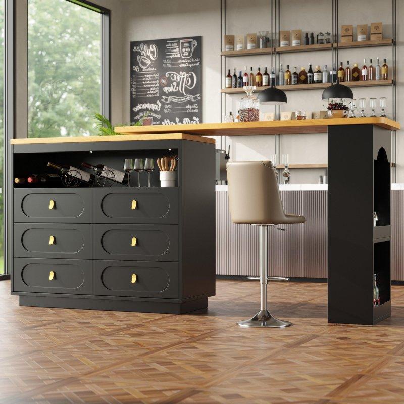 Siyah MDF 360° Dönebilen 6 Çekmeceli Açılır Bar Masası - 137-203x39x90 cm - 232180