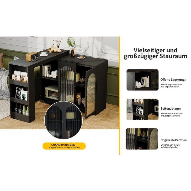 Siyah MDF 360° Dönebilen Changhong Cam Kapaklı Raflı Bar Masası - 120x40x97 cm - 232342