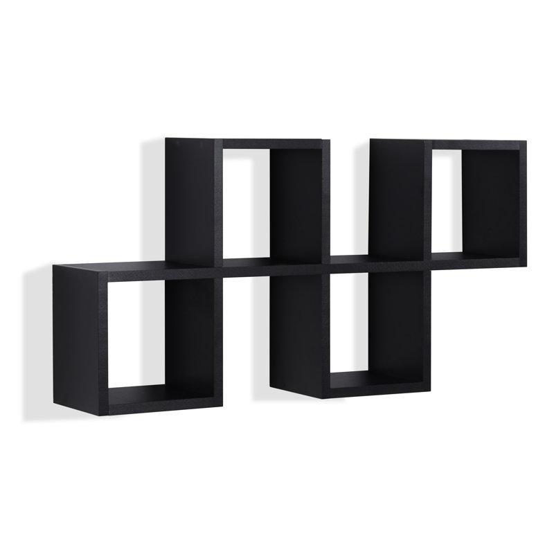 Siyah MDF 4 Bölmeli Dikey ve Yatay Kullanımlı Küp Duvar Rafı - 77x39 cm - 179652