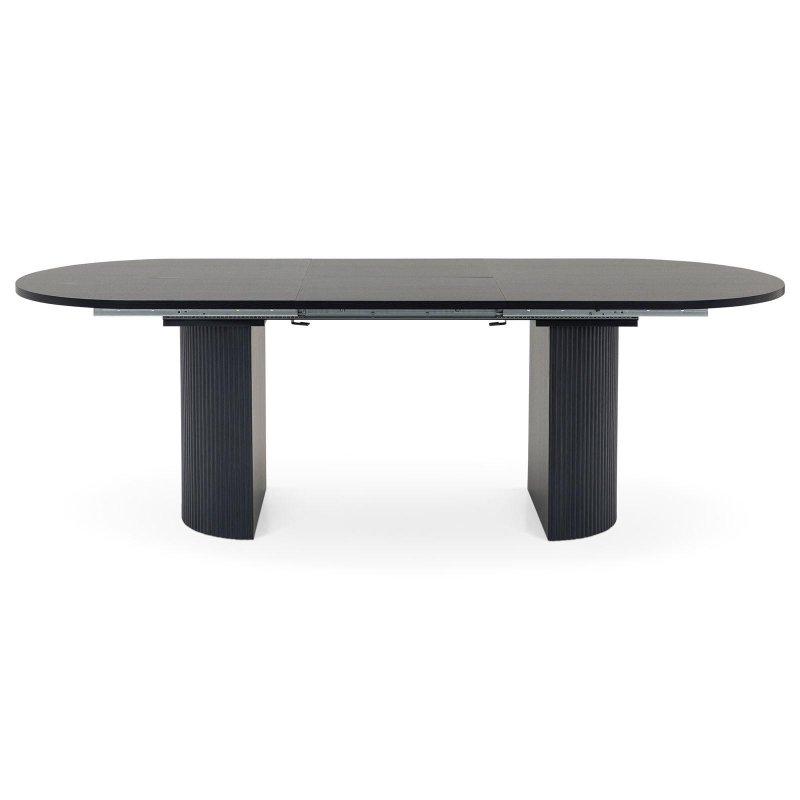 Siyah MDF Açılabilir Yivli Ayaklı Oval Bohem Yemek Masası - 180-240 cm - 237024