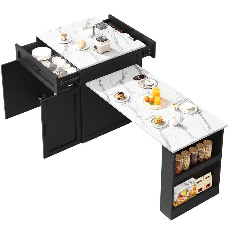Siyah MDF Açılır Dolaplı Bar Masası - 133-202 cm - 232273