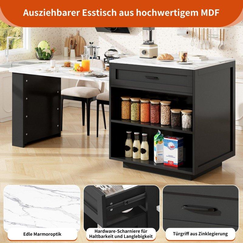Siyah MDF Açılır Dolaplı Bar Masası - 133-202 cm - 232273