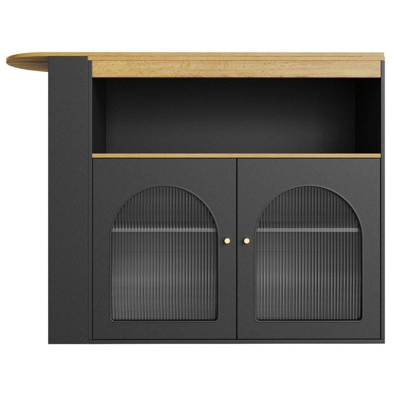 Siyah MDF Açılır Dönebilir LED Aydınlatmalı Dolaplı Bar Masası - 193 cm - 232416
