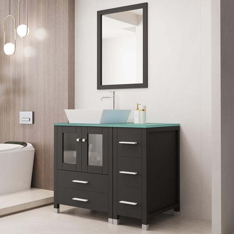 Siyah MDF Aynalı Çekmeceli Ayaklı Banyo Lavabo Dolabı Seti - 93 cm - 199581