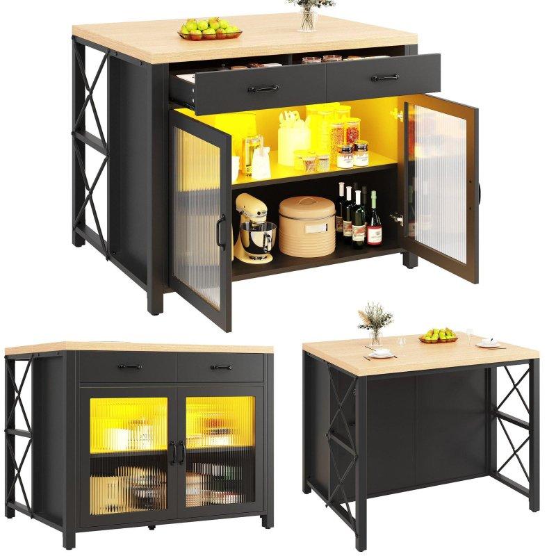 Siyah MDF Cam Kapaklı Çekmeceli Raflı Bar Masası - 100x80x90 cm - 232210