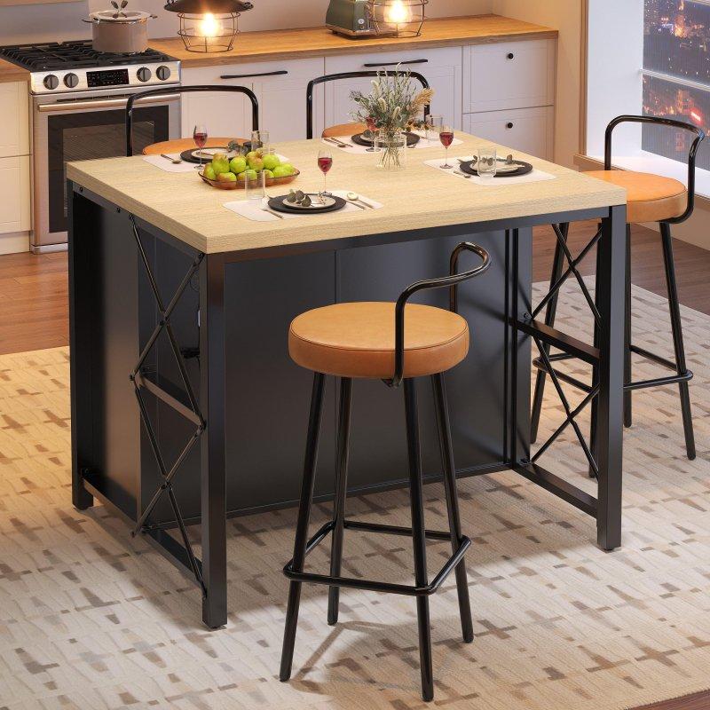 Siyah MDF Cam Kapaklı Çekmeceli Raflı Bar Masası - 100x80x90 cm - 232210
