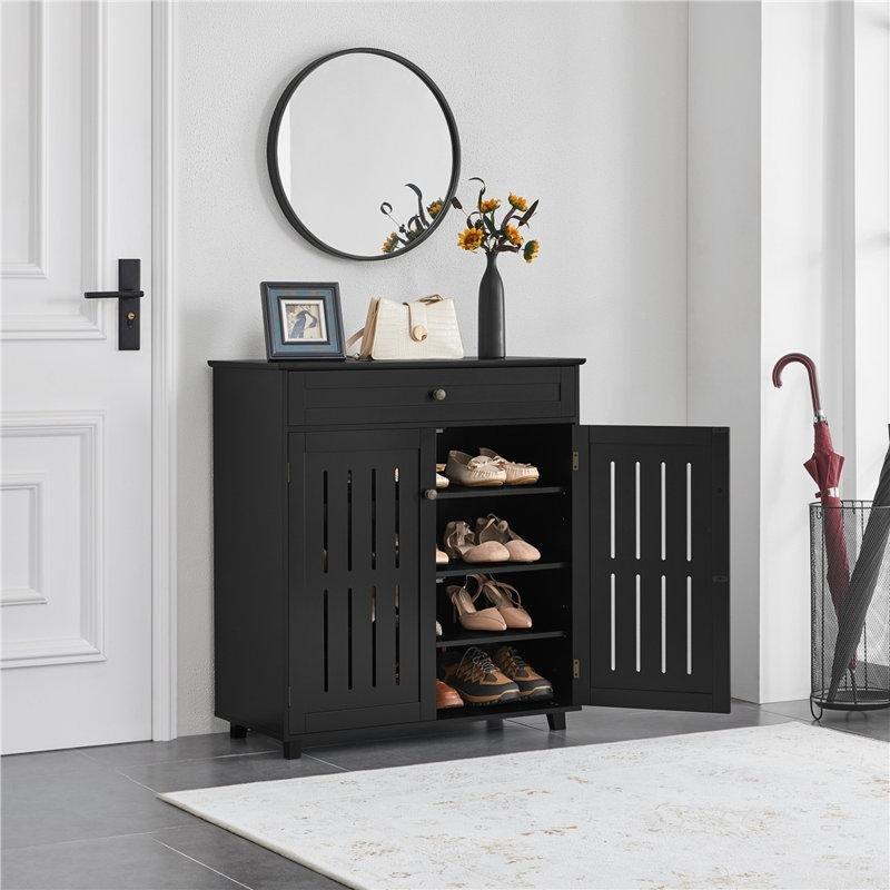 Siyah MDF Çekmeceli Panjur Kapaklı Ayakkabılık - 79x39x87 cm - 229779