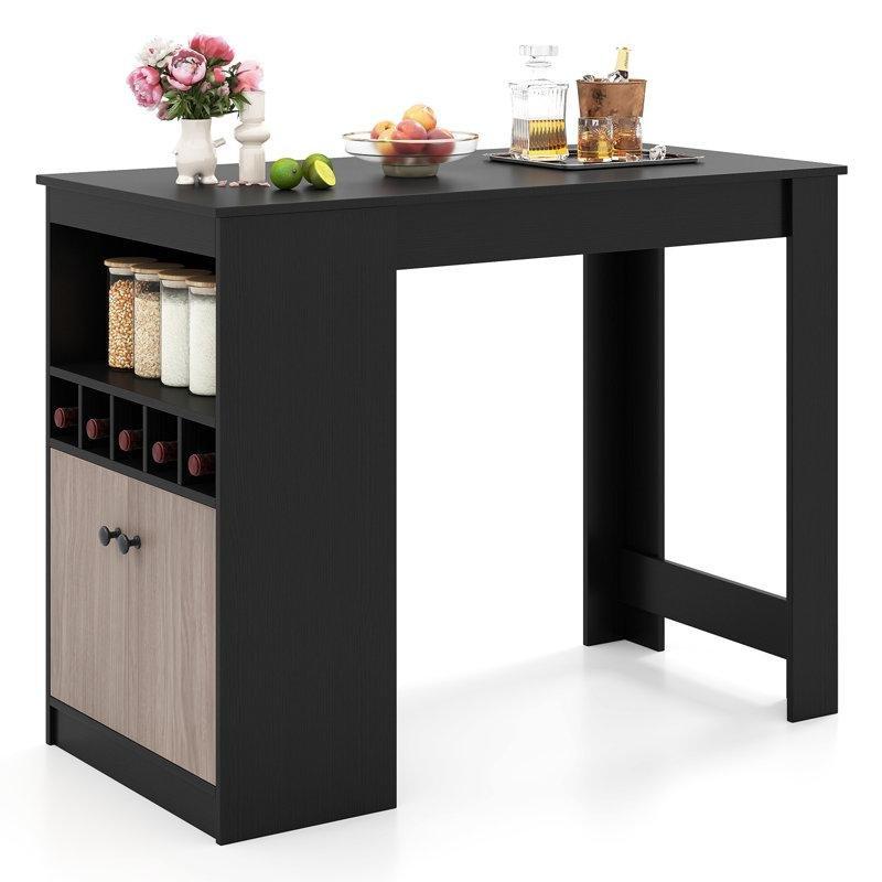 Siyah MDF Dolaplı ve Şarap Raflı Bar Masası - 122 cm - 231949