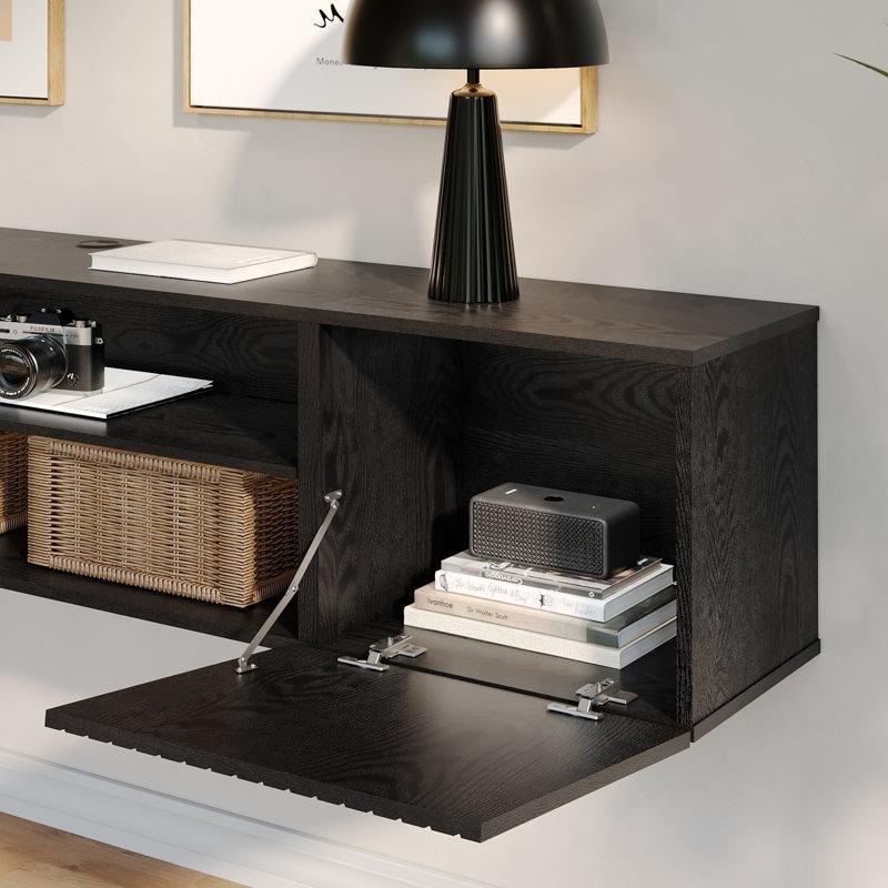 Siyah MDF Duvara Monte Elektrikli Şömineli TV Ünitesi - 178 cm - 220586