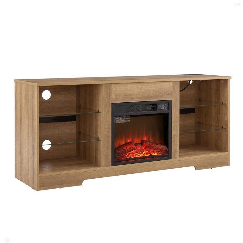 Siyah MDF Elektrikli Şömineli LED Işıklı ve USB Portlu TV Ünitesi - 148 cm - 220241