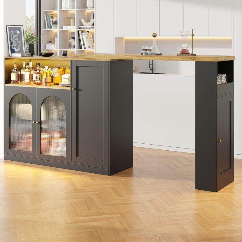 Siyah MDF Genişletilebilir ve 360° Dönebilen Dolaplı Bar Masası - 120-197 cm - 232221