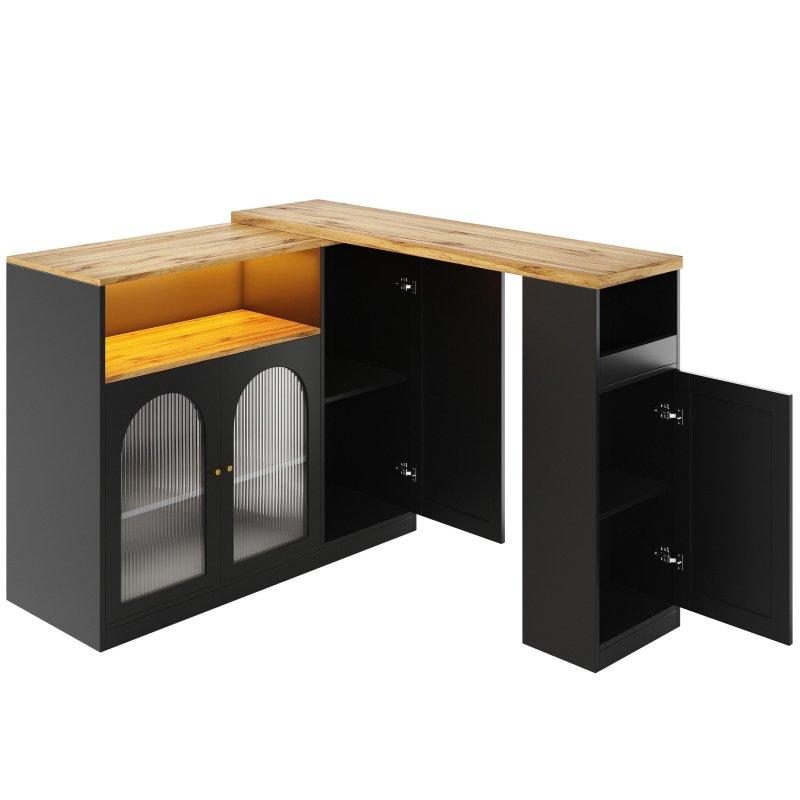 Siyah MDF Genişletilebilir ve 360° Dönebilen Dolaplı Bar Masası - 120-197 cm - 232221