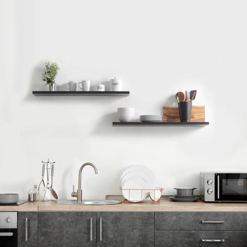 Siyah MDF Gizli Montajlı İkili Duvar Rafı Seti - 92 cm - 180152