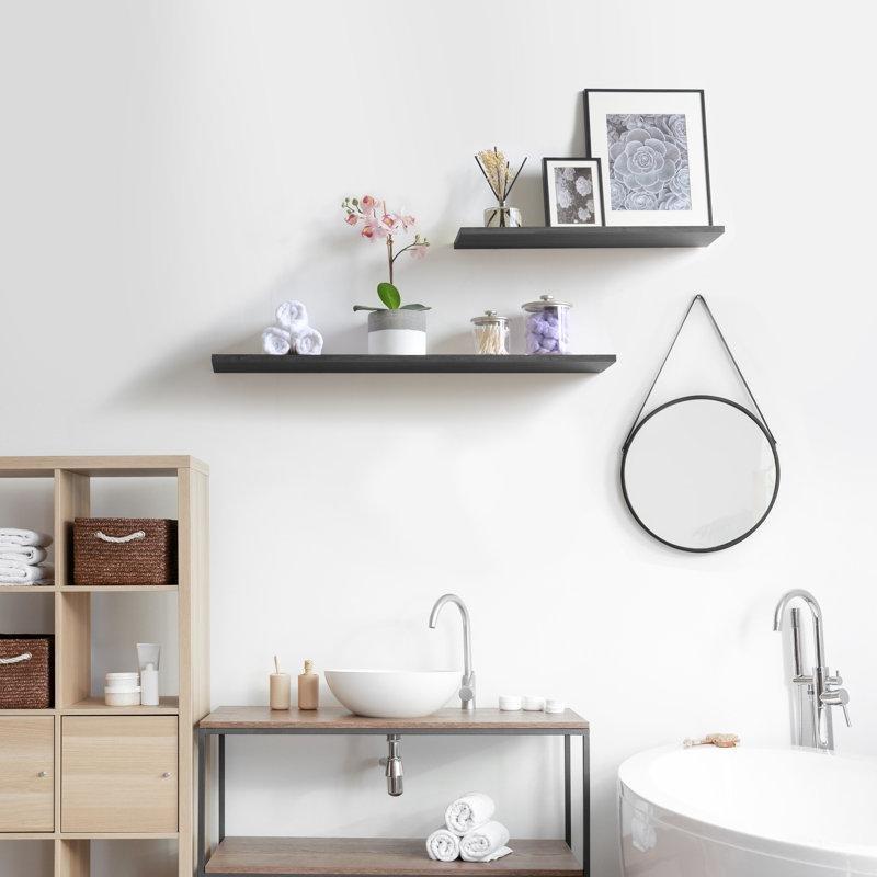 Siyah MDF Gizli Montajlı İkili Duvar Rafı Seti - 92 cm - 180152