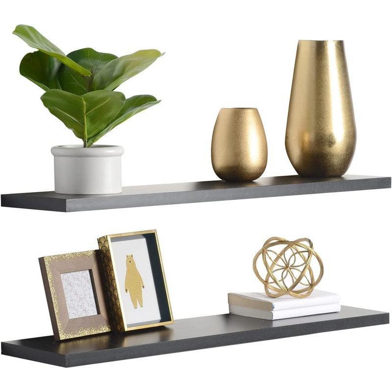 Siyah MDF Gizli Montajlı İkili Duvar Rafı Seti - 92 cm - 180152