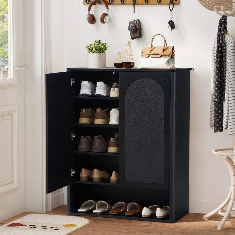 Siyah MDF Kapaklı Ayarlanabilir Raflı Ayakkabılık - 80x39x104 cm - 229273