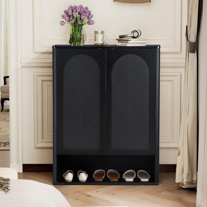 Siyah MDF Kapaklı Ayarlanabilir Raflı Ayakkabılık - 80x39x104 cm - 229273