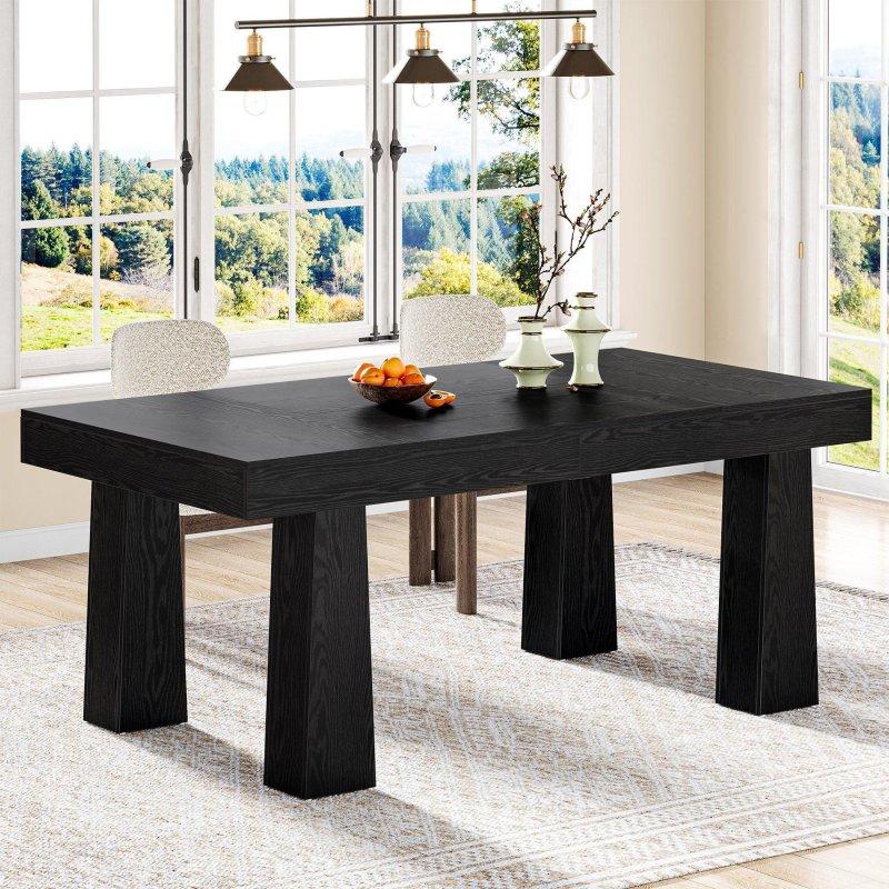Siyah MDF Metal Ayaklı Dikdörtgen Bohem Yemek Masası - 160x80 cm - 235196
