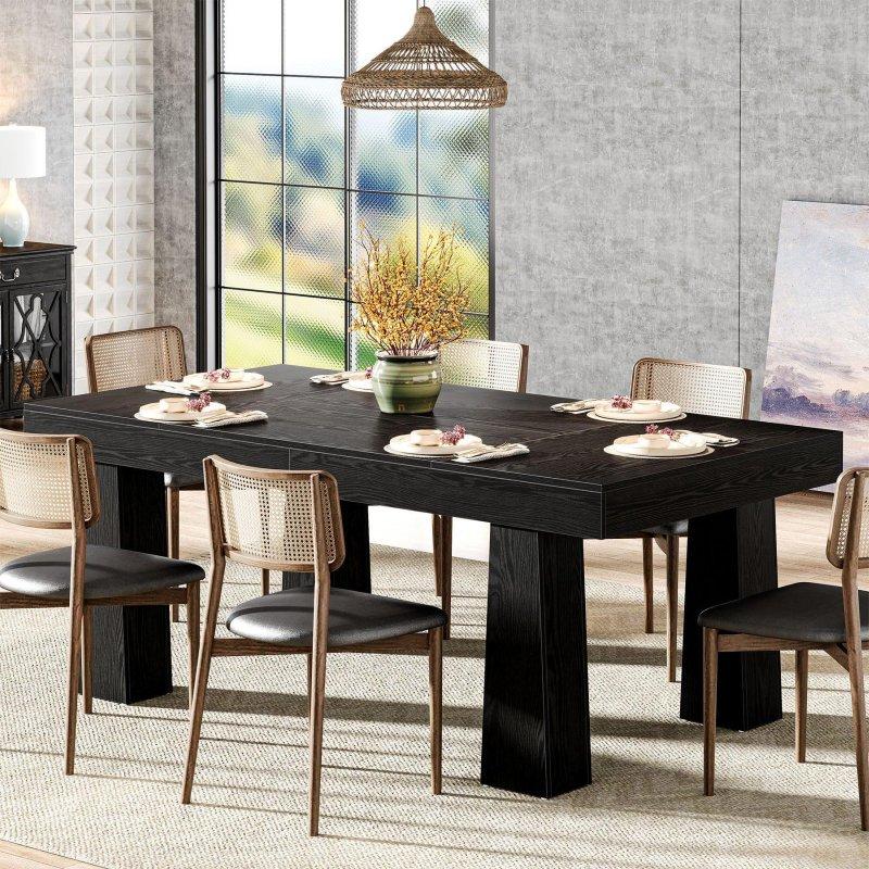 Siyah MDF Metal Ayaklı Dikdörtgen Bohem Yemek Masası - 160x80 cm - 235196