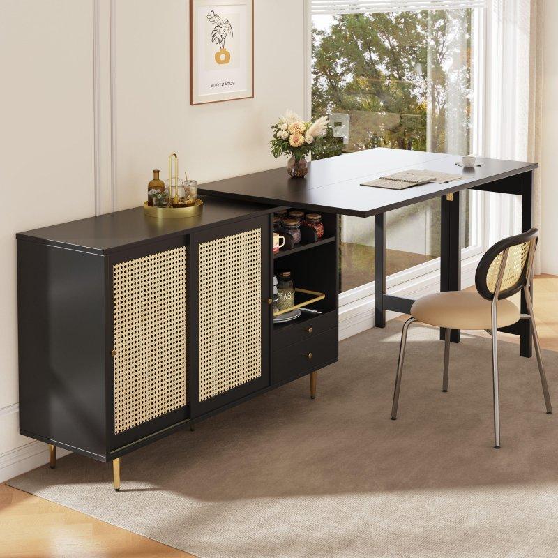 Siyah MDF Metal Dolaplı Dönebilen Açılır Bar Masası - 232595