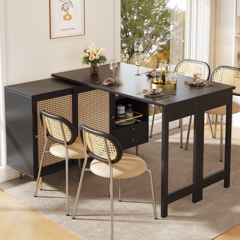 Siyah MDF Metal Dolaplı Dönebilen Açılır Bar Masası - 232595 Siyah MDF Metal Dolaplı Dönebilen Açılır Bar Masası - 232595