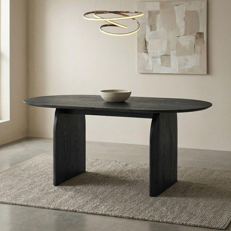 Siyah MDF Oval 6 Kişilik Bohem Yemek Masası - 180x90 cm - 235952 Siyah MDF Oval 6 Kişilik Bohem Yemek Masası - 180x90 cm - 235952