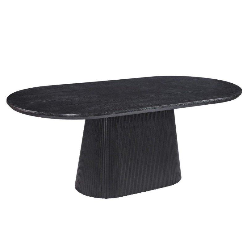 Siyah MDF Oval Sütun Ayaklı Bohem Yemek Masası - 200x100 cm - 235967
