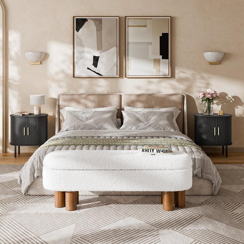 Siyah MDF Tambur Kapaklı Oval İkili Komodin Seti - 60 cm - 223975