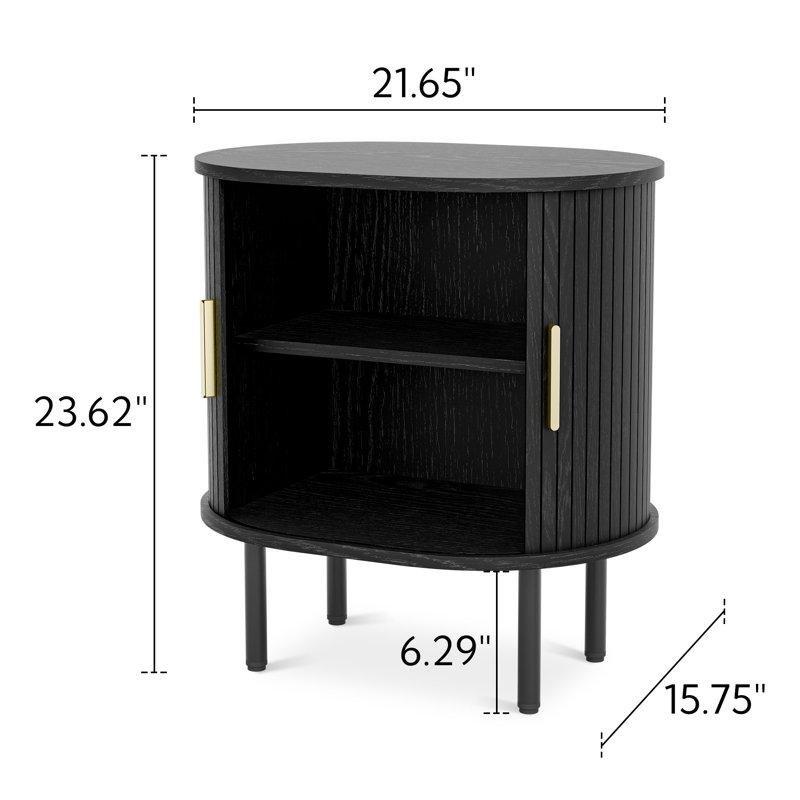 Siyah MDF Tambur Kapaklı Oval İkili Komodin Seti - 60 cm - 223975