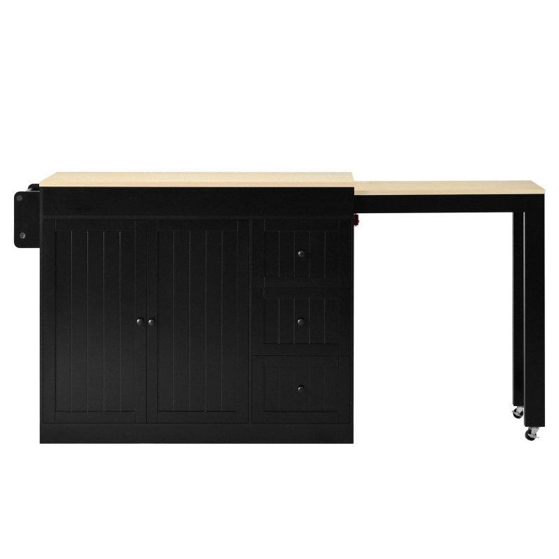 Siyah MDF Tekerlekli Çekmeceli Açılır Bar Masası - 112-187x45x93 cm - 232391