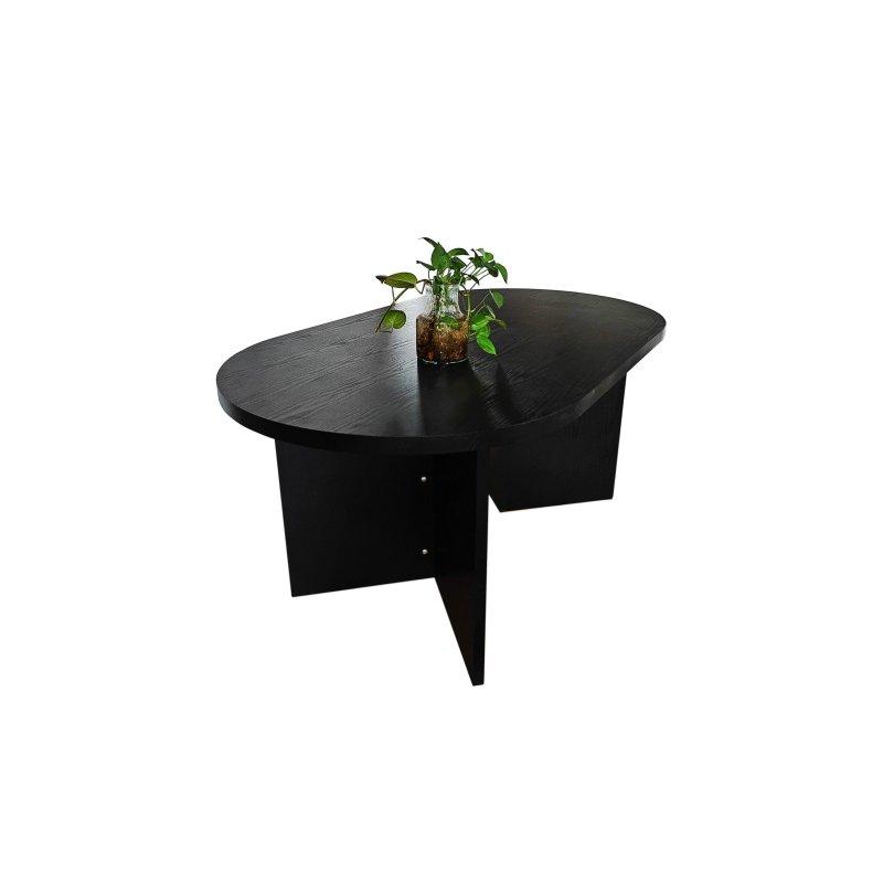 Siyah MDF V Şekilli Ayaklı Oval Bohem Yemek Masası - 160x90 cm - 235741
