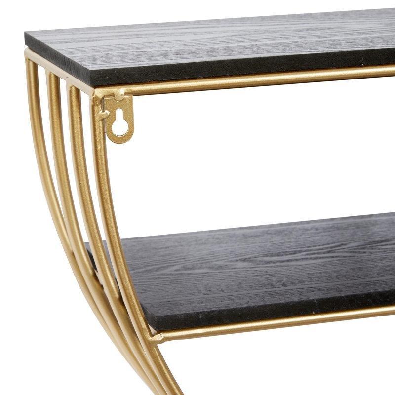 Siyah MDF ve Gold Metal 3 Raflı Yarım Ay Tasarımlı Duvar Rafı - 72 cm - 180645